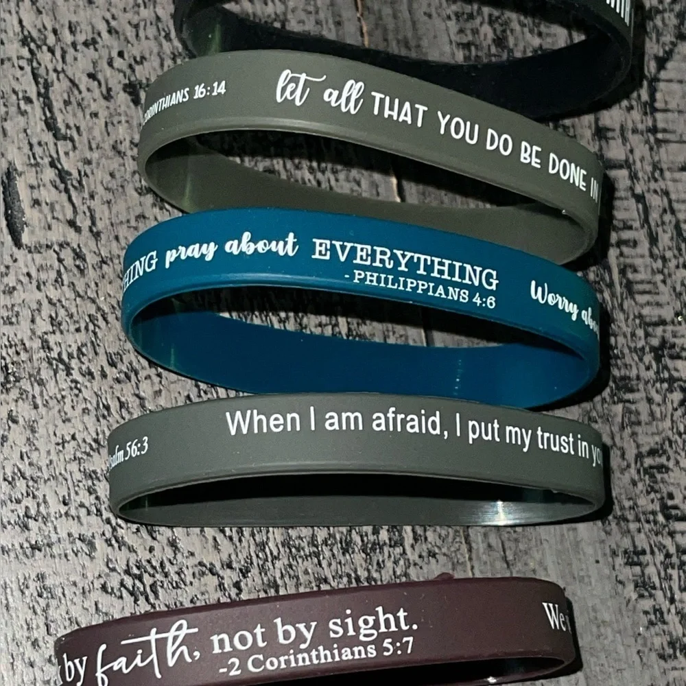 Inspirational Silicone Bracelets Set, Religious 10 New